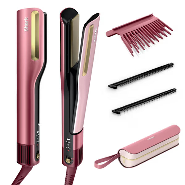 Shark SilkiPro Straight Hair Straightener + Dryer in One Tool with Heat-Resistant Storage Case - Rose Petal HT401UKPK