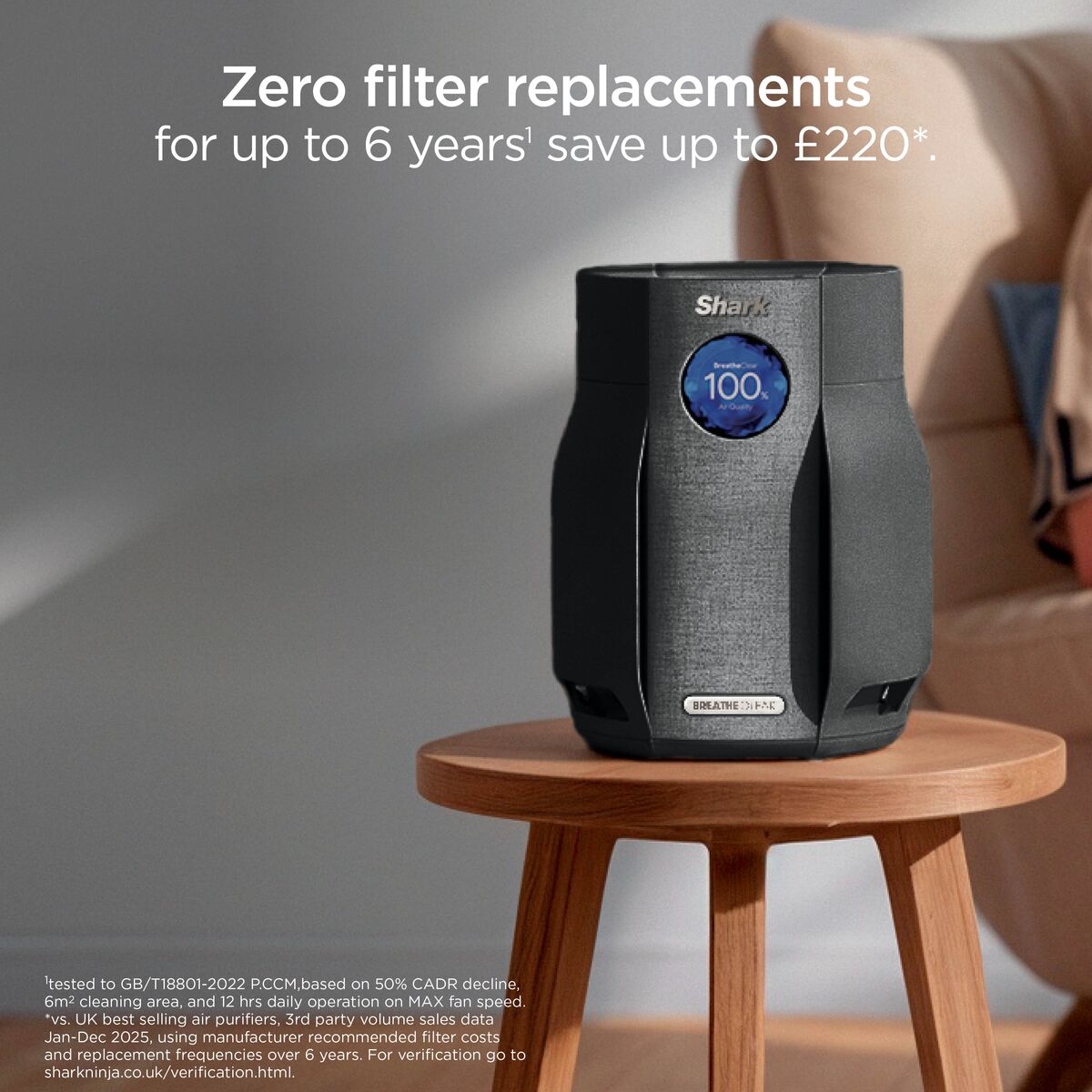 Shark BreatheClear Compact Air Purifier with NeverChange6 - Charcoal - HP062UKBK