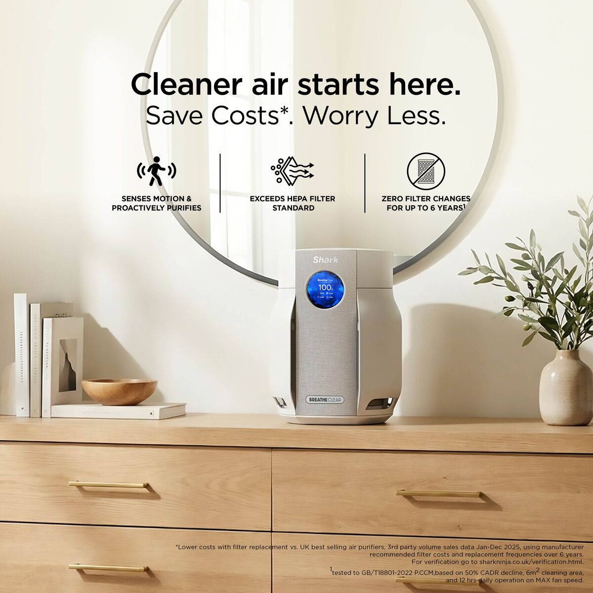 Shark BreatheClear Compact Air Purifier with NeverChange6 - Dove - HP062UK
