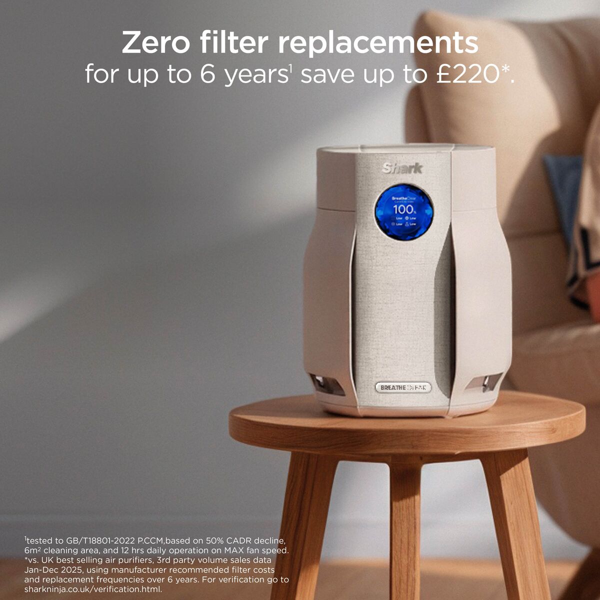 Shark BreatheClear Compact Air Purifier with NeverChange6 - Dove - HP062UK