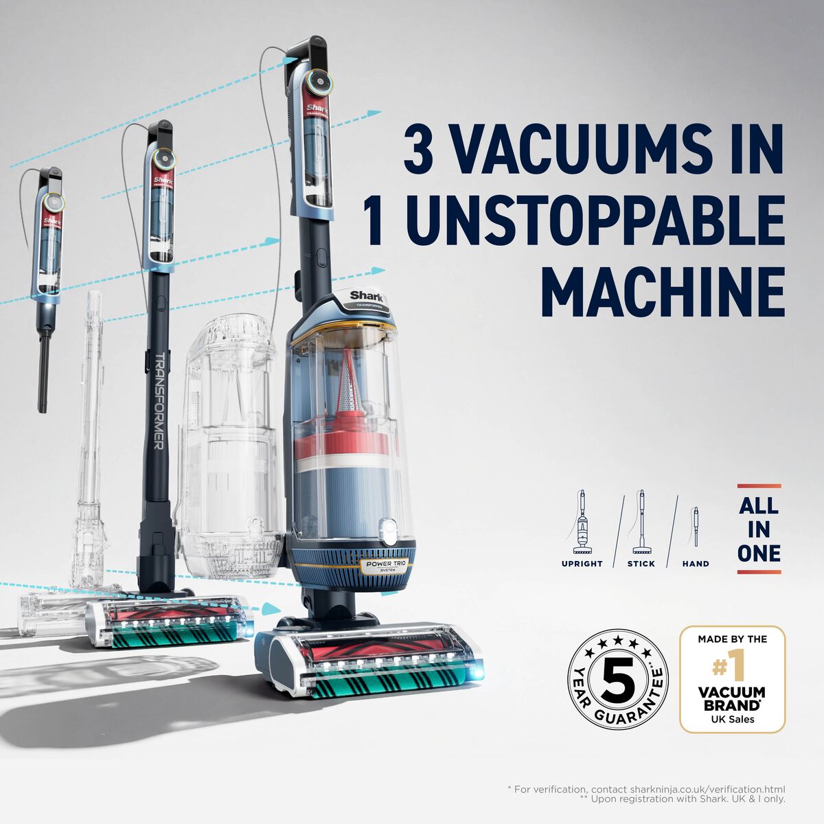 Shark PowerDetect Transformer PowerTrio System Upright Vacuum with Detect and Reveal – Chimera Blue LX5000UKT
