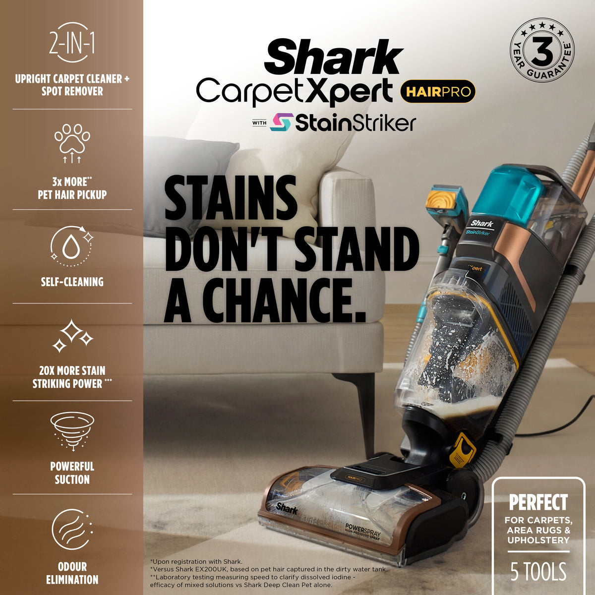 Shark CarpetXpert HairPro Deep Carpet Cleaner with Built-In StainStriker - Copper EX300UKC
