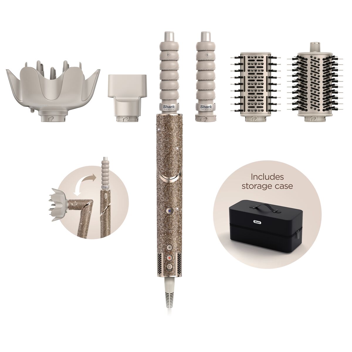 Shark FlexStyle Sparkle – Gold Diamond Limited Edition 5-in-1 Air Styler & Hair Dryer Gift Set HD446JSUK