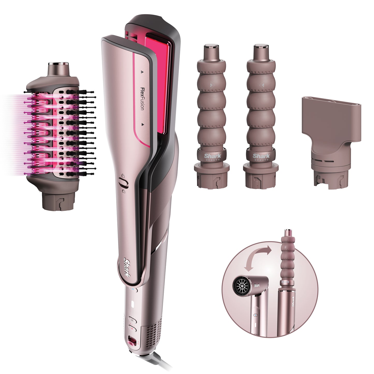 Shark FlexFusion Straight 4-in-1 Air and Ceramic Styling Drying and Straightening System Cosmic Blush | HD641SUK