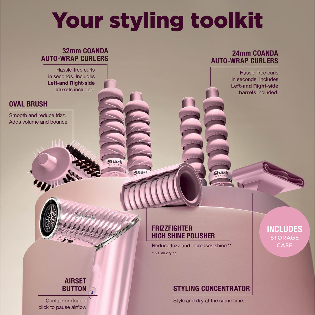 Shark FlexStyle IonCurl Hair Styler and Dryer - Pink HD850UKPK