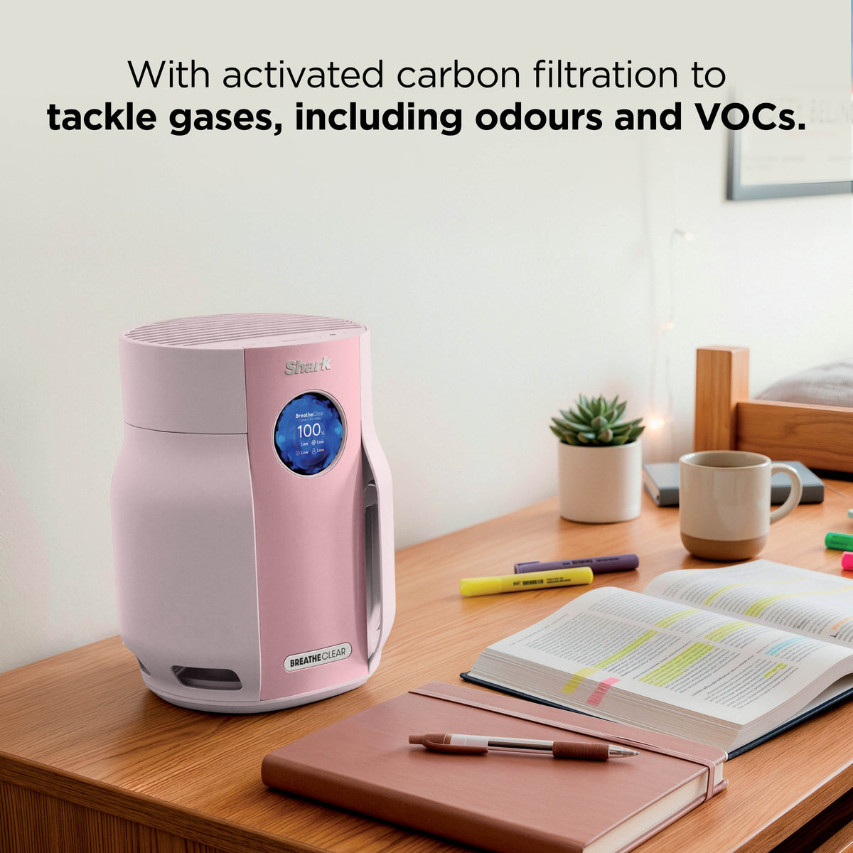 Shark BreatheClear Compact Air Purifier with NeverChange6 - Blush HP062UKPK