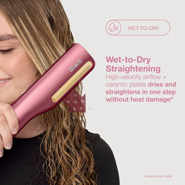 Shark SilkiPro Straight Hair Straightener + Dryer in One Tool with Heat-Resistant Storage Case - Rose Petal HT401UKPK