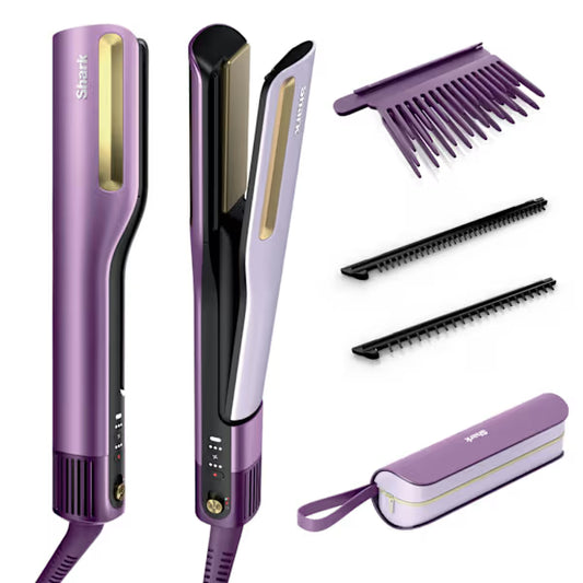 Shark SilkiPro Straight Hair Straightener + Dryer in One Tool with Heat-Resistant Storage Case - Plum Satin HT401UKPU