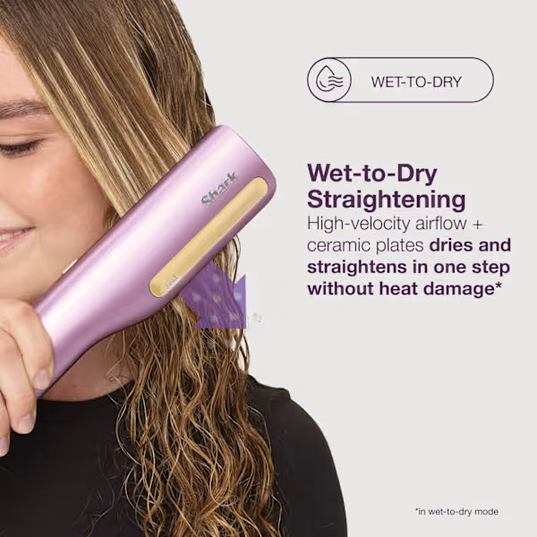 Shark SilkiPro Straight Hair Straightener + Dryer in One Tool with Heat-Resistant Storage Case - Plum Satin HT401UKPU