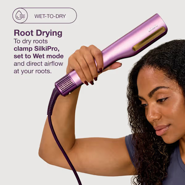 Shark SilkiPro Straight Hair Straightener + Dryer in One Tool with Heat-Resistant Storage Case - Plum Satin HT401UKPU