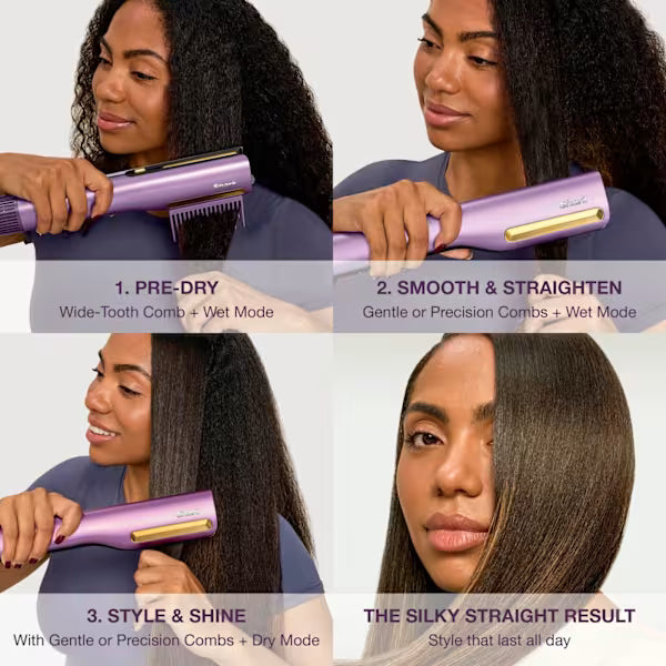 Shark SilkiPro Straight Hair Straightener + Dryer in One Tool with Heat-Resistant Storage Case - Plum Satin HT401UKPU