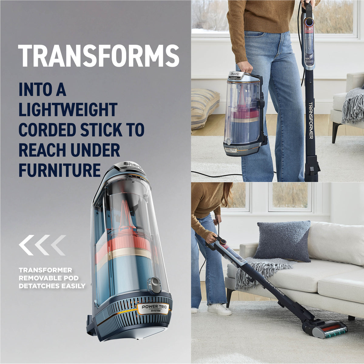 Shark PowerDetect Transformer PowerTrio System Upright Vacuum with Detect and Reveal – Chimera Blue LX5000UKT